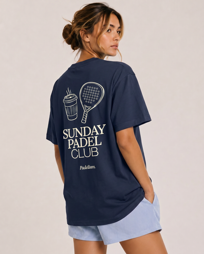 Navy heavyweight T-shirt back view with large club graphic and crew neck