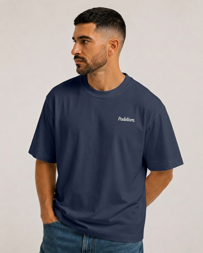 Navy heavyweight T-shirt with crew neck and small chest logo