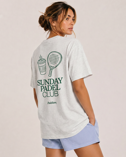 Light gray heavyweight T-shirt with crew neck and green back graphic print