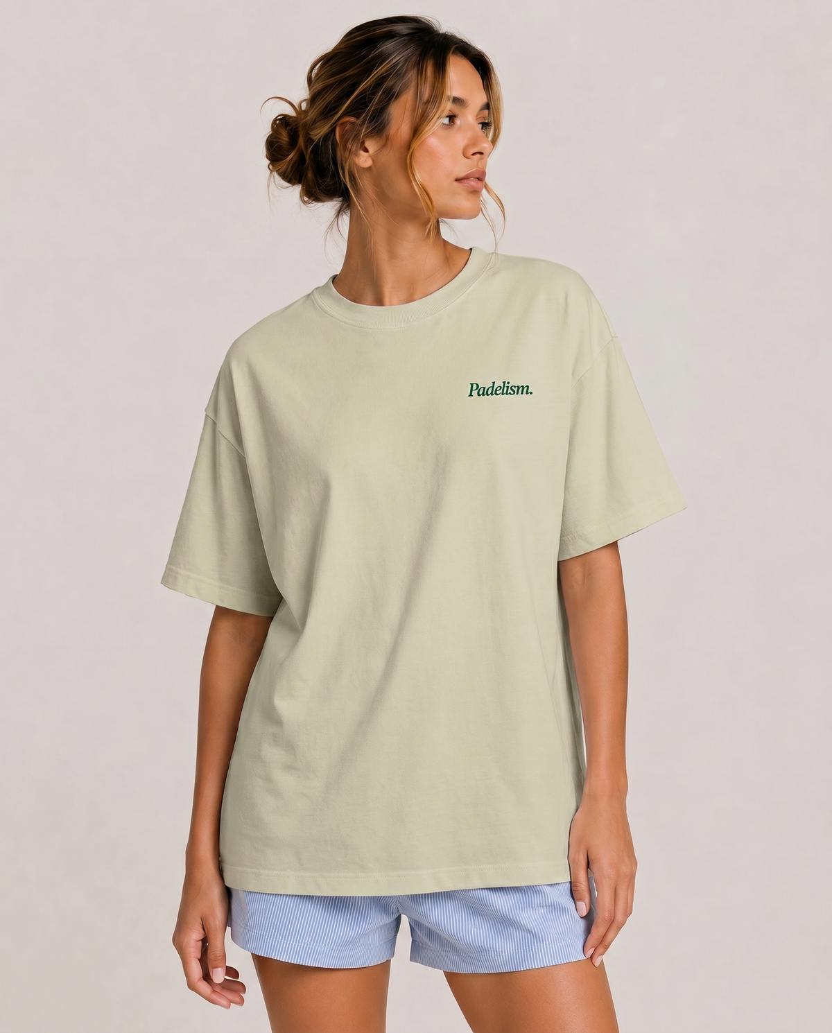 Sage green heavyweight T-shirt with crew neck and small front logo