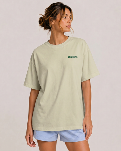 Sage green heavyweight T-shirt with crew neck and small front logo