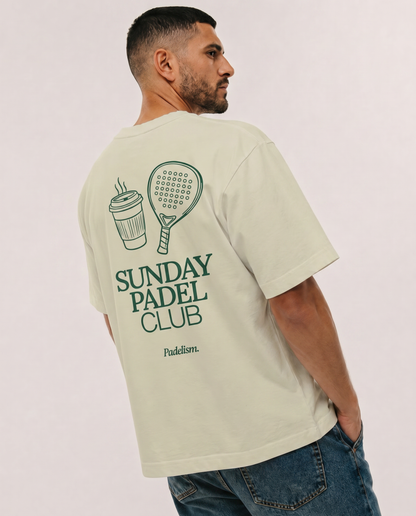 Oat-colored heavyweight T-shirt with back graphic and crew neck