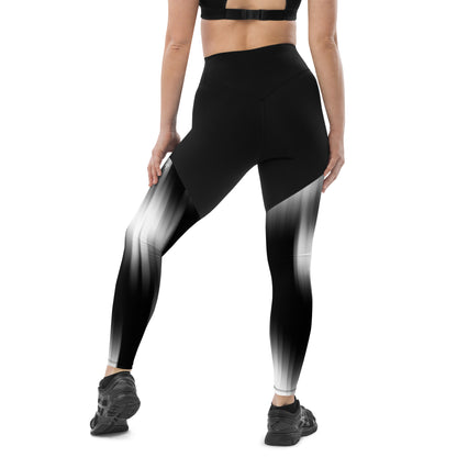 The Gymbum UK QuickDry Black and White Blurred Slash Sports Leggings - High-Waisted Workout Leggings