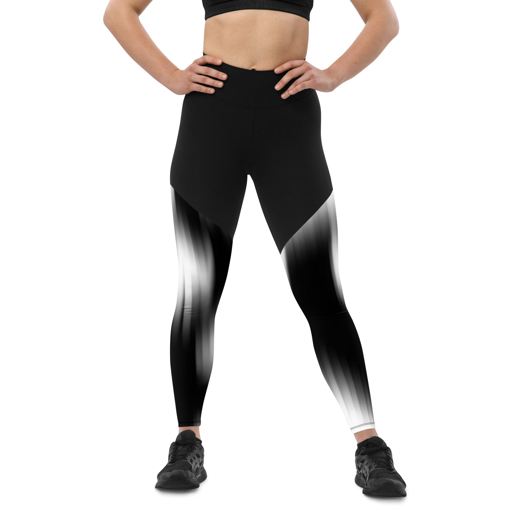 The Gymbum UK QuickDry Black and White Blurred Slash Sports Leggings - High-Waisted Workout Leggings