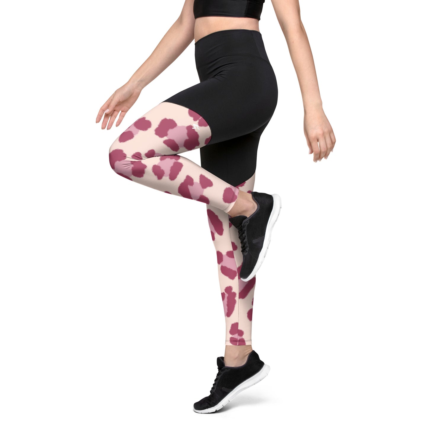 The Gymbum UK QuickDry Peach Leopard Print Sports Leggings - High-Waisted Workout Leggings