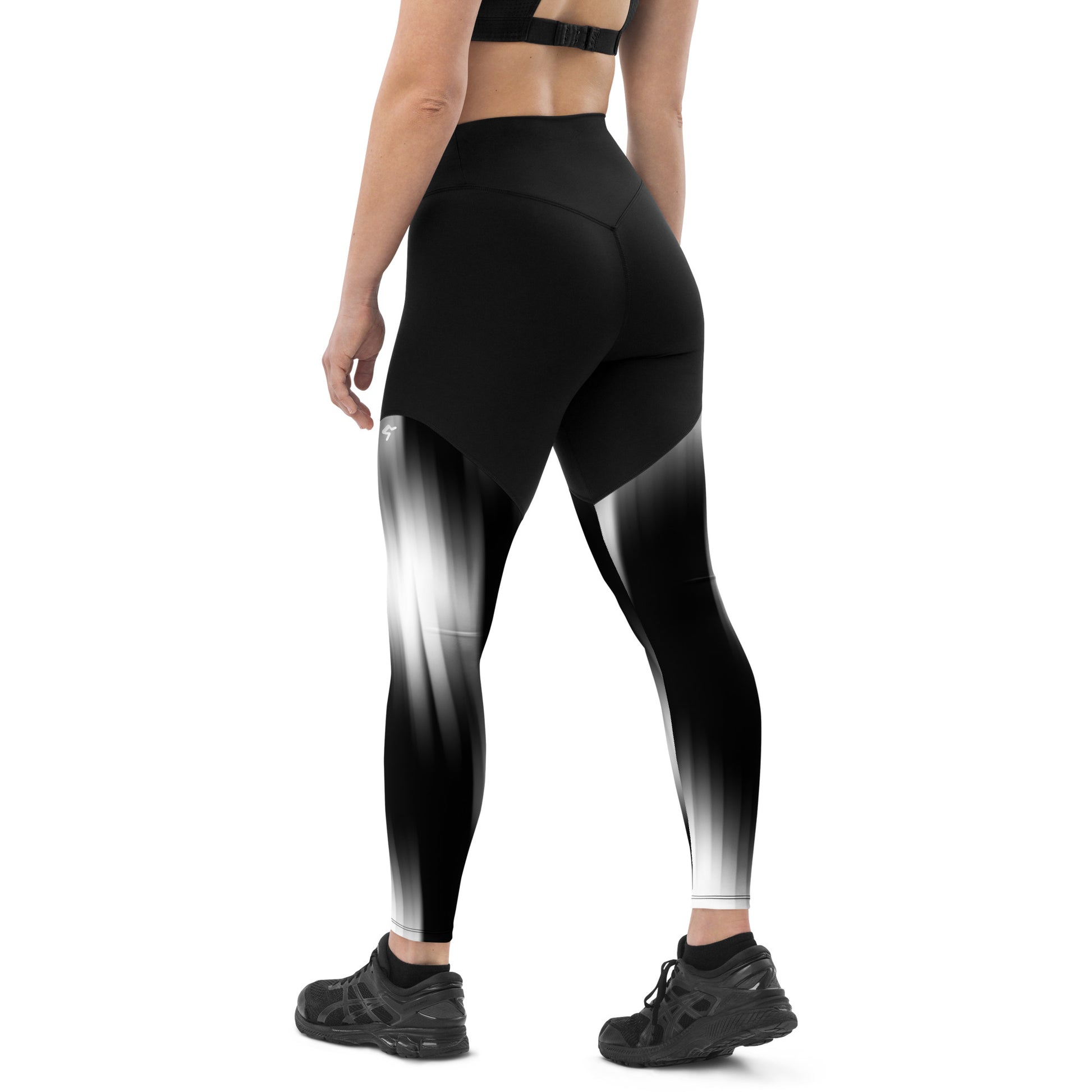 The Gymbum UK QuickDry Black and White Blurred Slash Sports Leggings - High-Waisted Workout Leggings