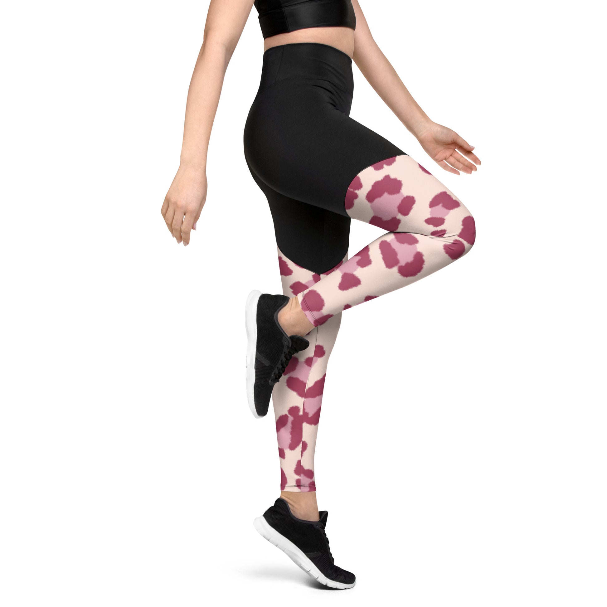 The Gymbum UK QuickDry Peach Leopard Print Sports Leggings - High-Waisted Workout Leggings