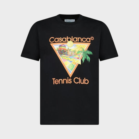 Black short-sleeve t-shirt with Casablanca Tennis Club graphic front