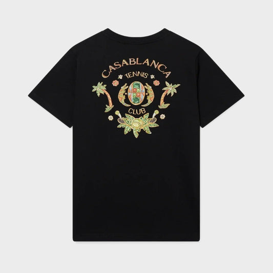Black short-sleeve T-shirt with large back Casablanca Tennis Club crest graphic
