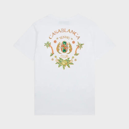 White printed T-shirt with Casablanca Tennis Club crest on back