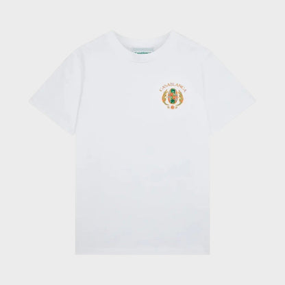 White printed T-shirt with small Casablanca Tennis Club logo on front