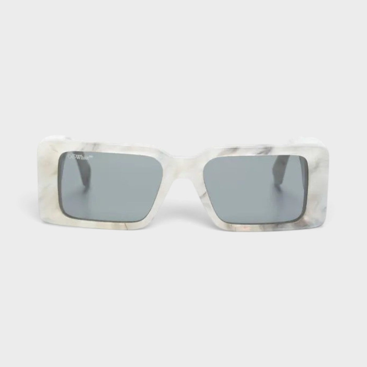 Marble acetate sunglasses with dark grey tinted square lenses, front view