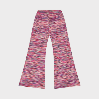 Kids pink heather fleece joggers, striped wide leg with closed hem cuffs