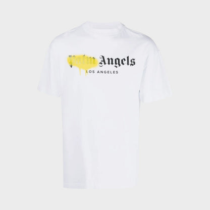 White crew-neck T-shirt with LA Angels sprayed logo on chest