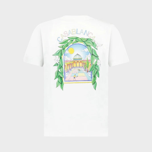 White short-sleeve T-shirt with large back graphic print