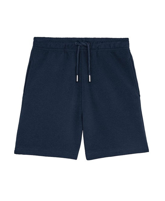 Kids organic cotton jogger shorts, dark blue with drawstring waist