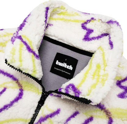 Twitch Zip Sherpa Jacket Mock Neck, Full Zip Oversized Fit with Graphic Pattern