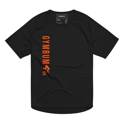 The GymbumUK Orange Long Logo Flex QuickDry Performance T-Shirt