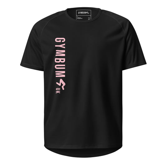 The GymbumUK Pink Long Logo Flex QuickDry Performance T-Shirt