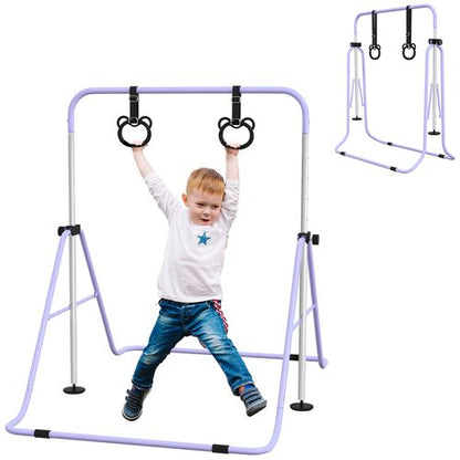 HOMCOM Adjustable Height Foldable Kids Gymnastics Bar with Non-Slip Mats