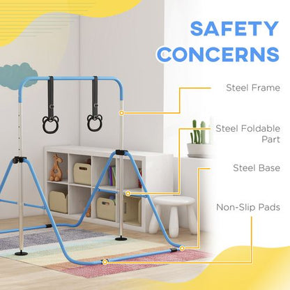 HOMCOM Adjustable Height Foldable Kids Gymnastics Bar with Non-Slip Mats