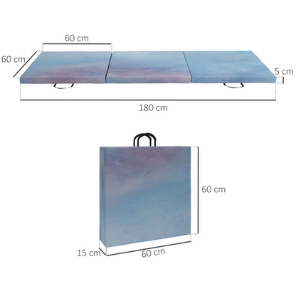 HOMCOM 6FT Foldable Gymnastics Mat, Tri-Fold 2" Thick Crash Mat, Blue