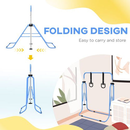 HOMCOM Adjustable Height Foldable Kids Gymnastics Bar with Non-Slip Mats