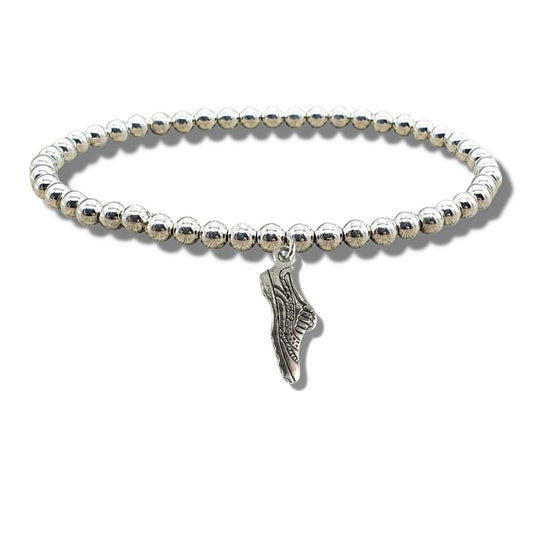 Silver Beaded Running Shoe Bracelet - Perfect Gift for Runners & Fitness Enthusiasts