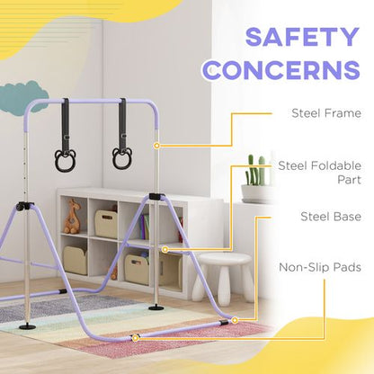 HOMCOM Adjustable Height Foldable Kids Gymnastics Bar with Non-Slip Mats