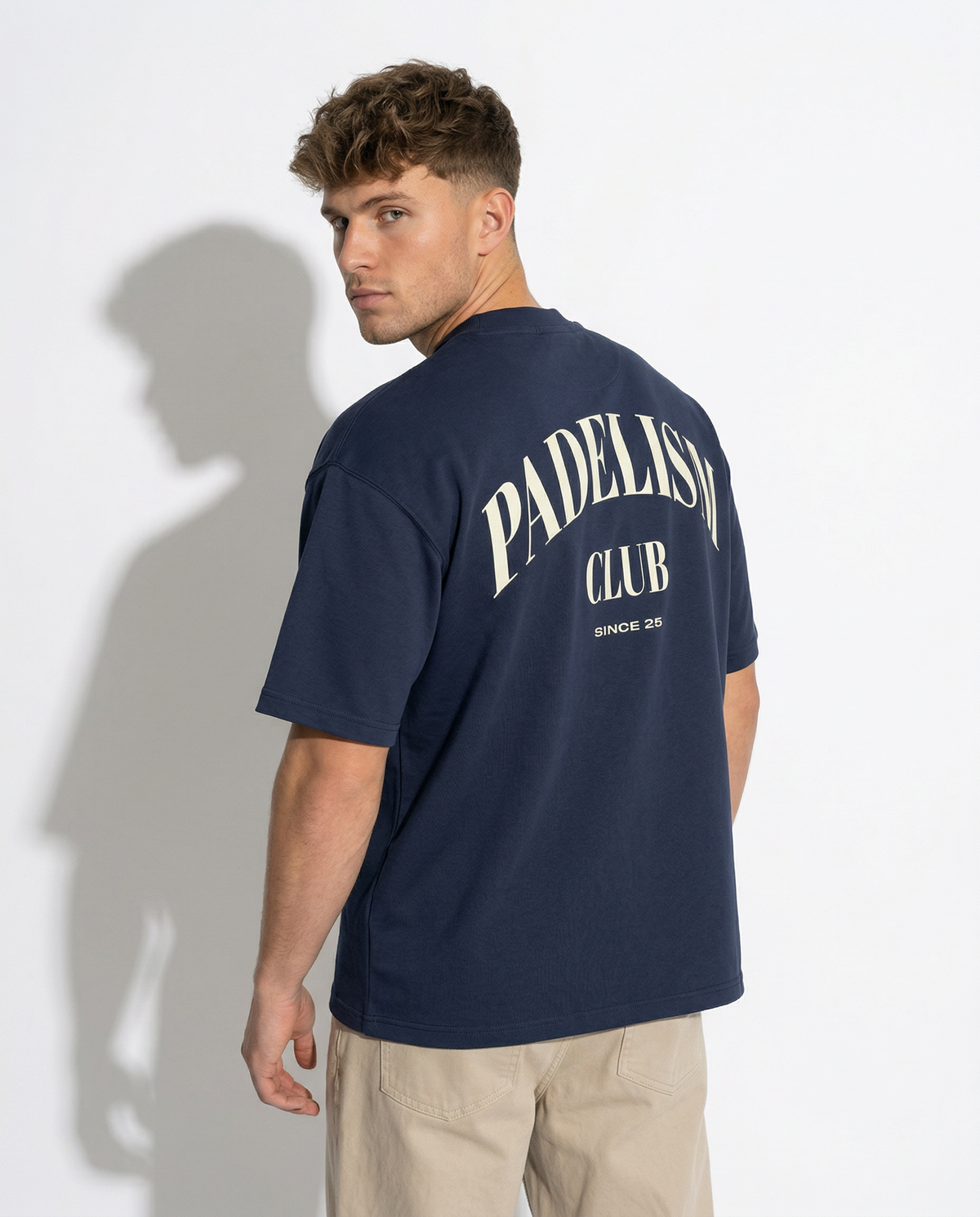 Navy heavyweight T-shirt with large back Padelism Club graphic, crew neck