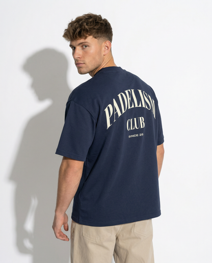 Navy heavyweight T-shirt with large back Padelism Club graphic, crew neck