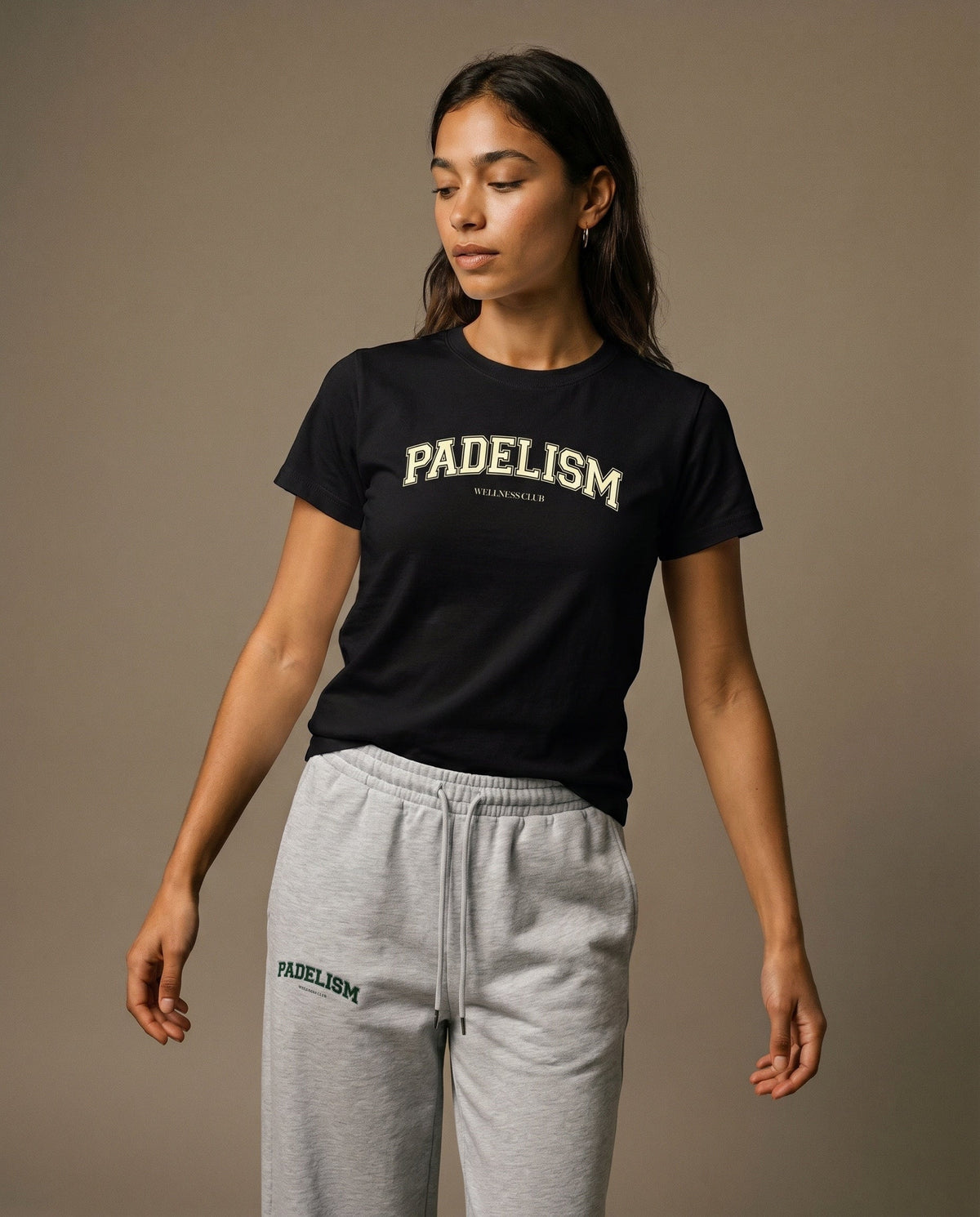 Black crewneck T-shirt with Padelism front logo print