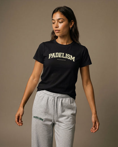 Black crewneck T-shirt with Padelism front logo print