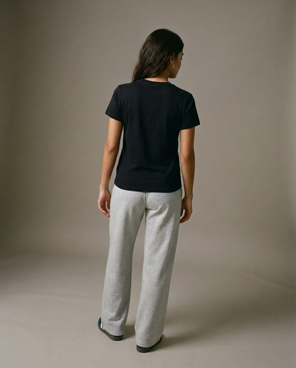 Black crewneck T-shirt, back view