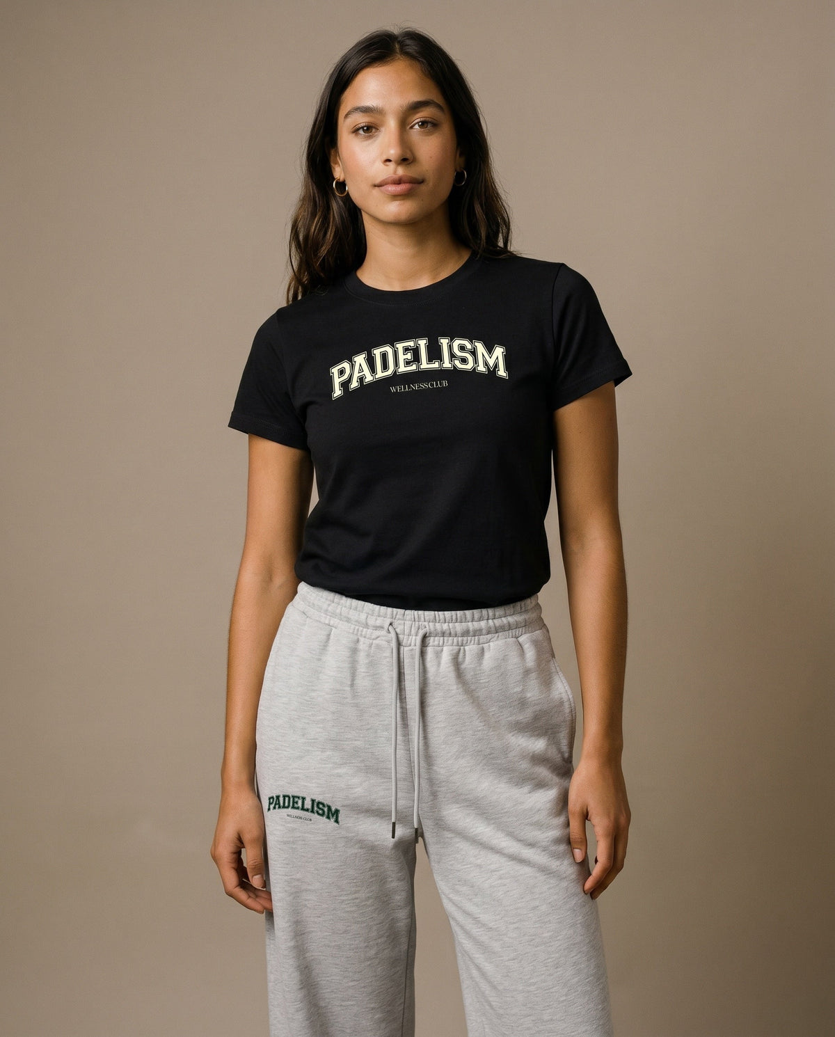 Black crewneck T-shirt with Padelism chest logo print