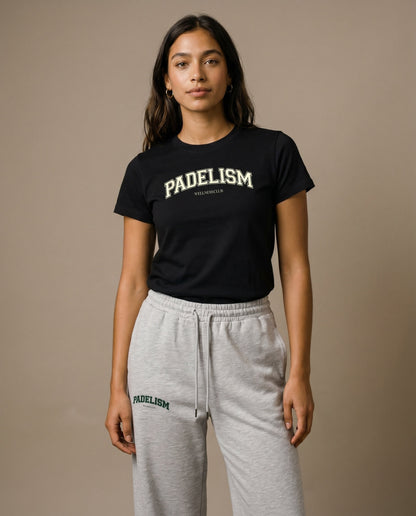 Black crewneck T-shirt with Padelism chest logo print