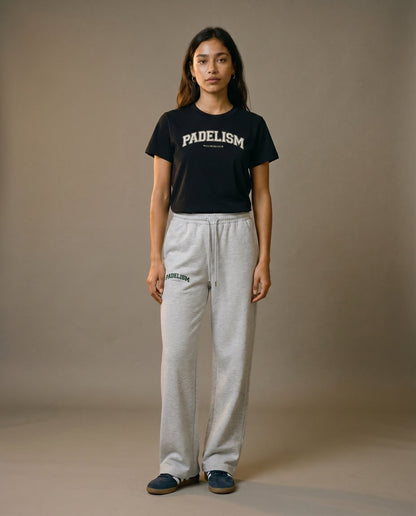 Black crewneck T-shirt with Padelism logo, short sleeves