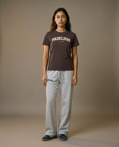 Brown crewneck T-shirt with Padelism front logo print
