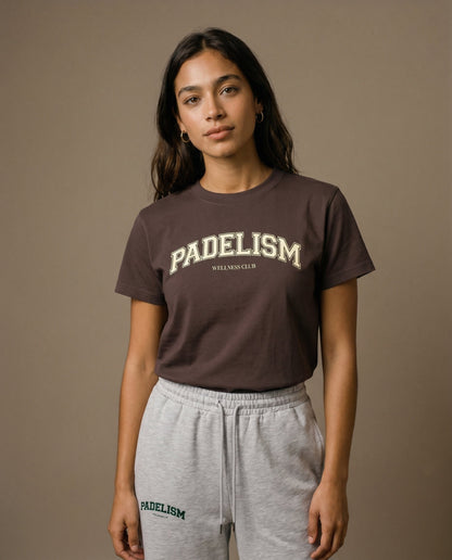 Brown crewneck T-shirt with Padelism chest logo print