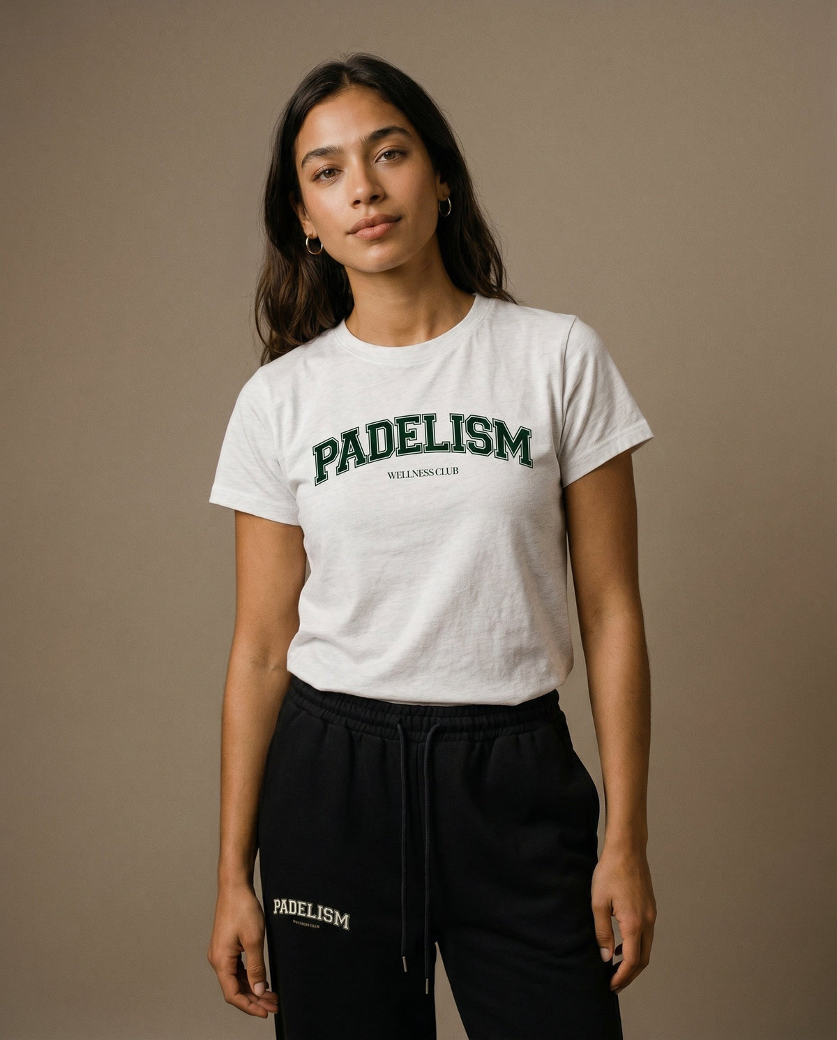 White crewneck t-shirt with front graphic print and short sleeves.