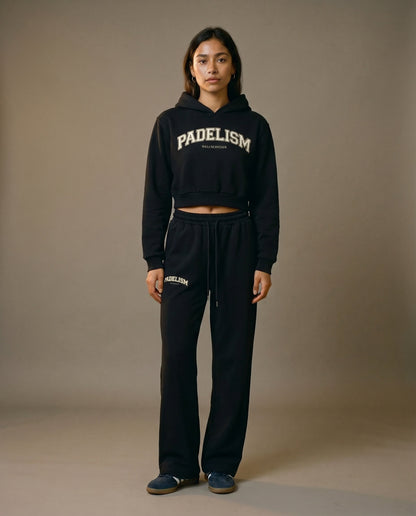 Black cropped hoodie with hood and front Padelism logo print
